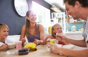Family Eating Breakfast At Kitchen Table